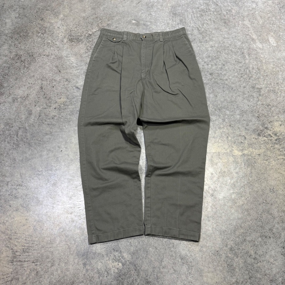 Vintage 1996 Dockers Pants Mens 36x32 Olive Green Pleated Chinos Cotton Twill